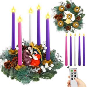 lot 3514 image: Tioncy 12 Inch Christmas Advent Wreath Candle Holder with Nativity Scene Figurine 5 Flameless Candles Remote Control Wreath Holder Centerpiece Decoration with Berries(White Berries, 11 x 0.8 x 0.8 In)