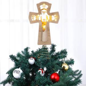 lot 3517 image: Vercraft 7 x 12.6 Nativity Christmas Tree Topper Wooden Cross Tree Topper with LED Christmas Religious Rustic Lighted Treetop Nativity Scene Xmas Decorations for Holiday Ornaments Tables Decor