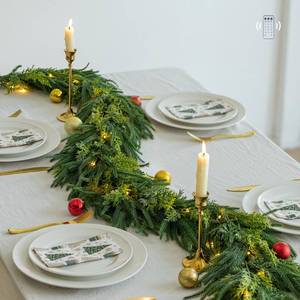 lot 3526 image: NUPTIO Christmas Norfolk Pine Garland 6Ft Artificial Pre-Lit Cedar Garland for Mantle Fireplace Table Stair - Real Touch Greenery Decorations 30 LED Lights 12-Mode with Remote Timer for Door Wall