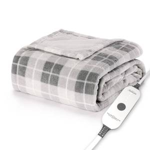 lot 3529 image: Sunbeam Electric Throw Royal Luxe Microplush Heated Blanket, 4 Heat Settings, 4-Hour Auto Shut-Off, Fast Heating, Warm and Cozy, Grey Rodeen Plaid, 50 x 60