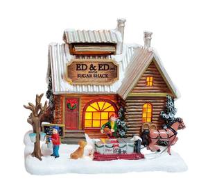 lot 3530 image: MOMENTS IN TIME Light Up Sugar Shack Christmas Village House Hand-Painted Polyresin Cabin Scene with Horse & Dog, Winter Holiday D�cor, Battery Operated Warm LED Lights