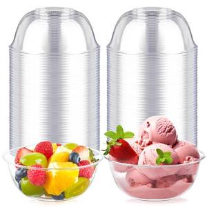 lot 3546 image: Qeirudu 12 oz Small Clear Plastic Bowls, 50 Pack Disposable Hard Plastic Party Serving Bowls for Salads, Ice Creams, Fruit, Desserts, Parfaits, Snacks
