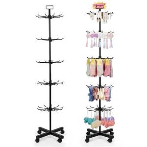lot 3547 image: Exttlliy 5-Tier Metal Spinning Display Stand Rack with Wheels, Black Iron, 50 Hooks, Lockable Wheels, Ideal for Jewelry, Accessories, Foods