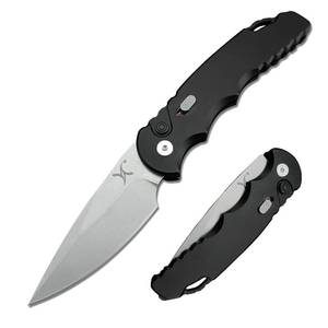 lot 4298 image: HUAAO 7.5�� Manually operated button-lock Folding Pocket Knife, 2.8�� D2 Blade Aluminum Alloy Handles with Pocket Clip and Lanyard Loop for EDC