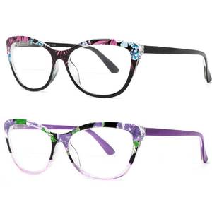 lot 4305 image: Hyyiyun 2 Pairs Cat-eye Bifocal Reading Glasses Women With Spring Hinge, Designer Floral Printed Frame Readers (1 purple flower pattern & 1 black flower pattern, 2.75, x)