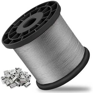 lot 4317 image: 116 Wire Rope, 304 Stainless Steel Cable, Aircraft Cable, Steel Wire, 328FT with 150Pcs Crimping Sleeves, Clothes Line Wires, Trellis Wire, 7x7 368lbs Breaking Strength