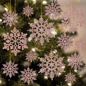 lot 4319 image: Miucat 42pcs Rose Gold Snowflake Ornaments - Christmas Tree Decorations, Hanging Snowflake Decorations, Plastic Glitter Snow Flakes for Christmas, Winter, Party