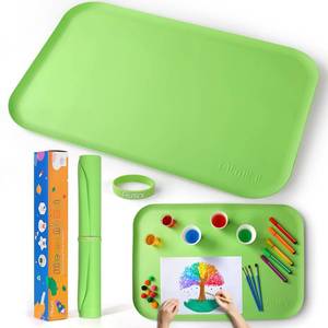 lot 4321 image: AtMini Silicone Craft Mats for Kids 24x16�� with Raised Lip & Non-Slip  Reusable Silicone Art Mat for Play Sand, Painting, DIY Crafts  Durable Design (Green)