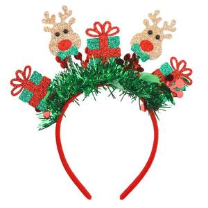 lot 4348 image: Christmas Headband Cute Elk Antlers Headbands Sparkle Christmas Gift Designs Hair Hoop Glitter Green Tassel Head Bopper Hairband for Women Girls Winter Xmas Holiday New Year Party Headwear 1PCS