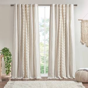 lot 4351 image: INKIVY Boho Curtains for Bedroom & Living Room, 100% Cotton Tufted Chenille Stripe Modern Farmhouse Curtains, Light Filtering Drapes, 50 x 95, Ivory