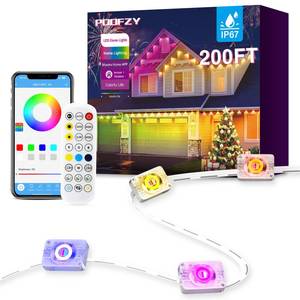 lot 5278 image: POOFZY Permanent Outdoor Lights for House,200ft RGBIC Smart Outdoor Decor, 50 Scene Modes,AppRemote Control,for Christmas,Super Bowl,V-Day,Thanksgiving,Daily & Holiday Party Decor