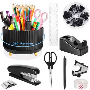 lot 5280 image: Gawsey Desk Organizers and Accessories Set with 360-Degree Rotating Pen Holder, Tape Dispenser, Stapler, Staple Remover, 1000 Staples, Tape, Clips Set, Ruler, Scissor, Pen color white