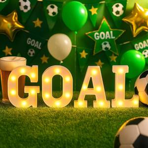 lot 5282 image: Honoson 4 Pcs Soccer Party Decorations Goal LED Lights Sign Soccer Football Birthday Decorations Sports Theme Table Decor for 2026 Gameday Tailgate Fans Match Point Party Supplies