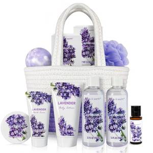 lot 5294 image: BODY & EARTH Spa Gift Baskets for Women 11pcs Lavender Gift Sets with Bubble Bath, Shower Gel, Body Lotion, Mom Birthday Gifts, Spa Kit, Purple Gift for Her, Mothers Day Gifts for Mom