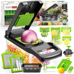 lot 5295 image: Heavy-Duty Vegetable Chopper  14-IN-1  Super-Sharp, Ultra-Hardened & Never-Rust Blades  Military-Grade, Chemical-Free & Non-Toxic Materials Construction