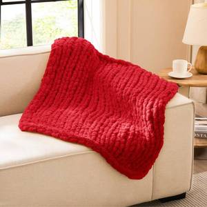 lot 5306 image: LAGRATY Chunky Knit Blanket Throw - Soft Chunky Throw Blankets 30x40 100% Hand Kintted Chenile Crochet Blanket Large Cable Knit Blankets - Rope Knot Throw for Couch Home Decor(Red)