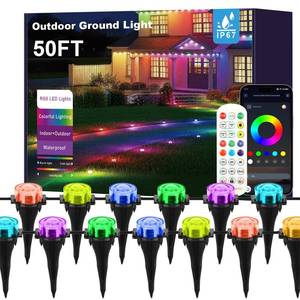 lot 5311 image: Outdoor Ground Lights, 50FT Smart RGB Pathway Lights with APPRemote Control, Music Sync, Timer Function, IP67 Waterproof Wired Color-Changing Pathway Light for Garden, Courtyard, Lawn and Parties