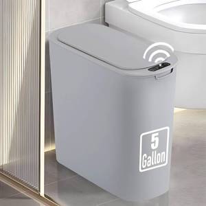 lot 5324 image: TIPGO 5 Gallon Motion Senor Bathroom Trash Can with Lid, Automatic Garbage Can Touchless, Smart Plastic Waste Basket for Narrow Spaces, Bathroom, Office, Bedroom, Living Room (Gray)