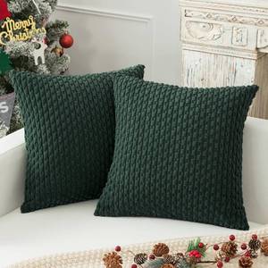 lot 6317 image: Kevin Textile Decorative Pillow Covers Set of 2 Striped Plush Corduroy Pillows Pillowcases Boho Home Decor Cushion Covers for Couch Sofa Bed Living Room 16x16 Inch, Army Green