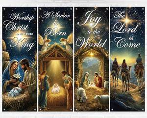 lot 6321 image: 4pcs Christmas Church Banners for Sanctuary Wall Religious Nativity Welcome Hanging Backdrop Christian Jesus Bible Verse Banner Inspirational Worship Hanging Signs for Church Sunday School Decoration