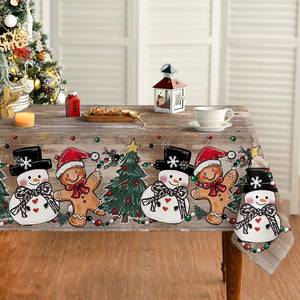 lot 6322 image: Horaldaily Christmas Tablecloth 60�60 Inch Round, Gingerbread Man Tree Snowman Wood Washable Table Cover for Party Picnic Dinner Decor