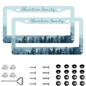 lot 6327 image: 2Pcs Adventure Awaits License Plate Frames Cover Holders Stainless Steel License Plate Cover with Screw Caps Cover and Screwdriver Set - 2-Hole for Girl Women (Adventure Awaits)