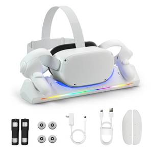lot 6330 image: Bioherm Charging Dock for Oculus Quest 2, Magnetic Charging Station for Meta Quest 2 VR Headset & Controllers, with 2 Rechargeable 2100mAh Batteries, USB-C Charger and Cable, Supports LED Indicator