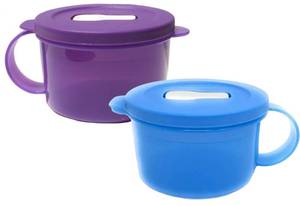 lot 6340 image: Tupperware Set of 2 CrystalWave Soup Mugs Blue and Purple
