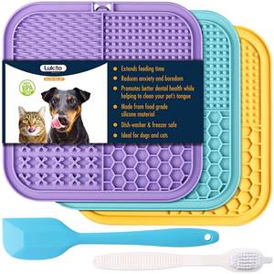 lot 6348 image: Lick Mat for Dogs and Cats, Licking Mat with Suction Cups for Dog Anxiety Relief, Cat Peanut Butter Lick Pad for Boredom Reducer, Enrichment Toy, Treat Mat for Bathing Grooming (Large-3 Pack)