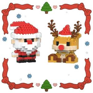 lot 6351 image: Santa Claus Design Building Blocks Set, 2 Pack Christmas Theme Building Blocks Ornaments, Mini Building Figures, DIY Stocking Stuffers, Xmas New Year Birthday Gifts