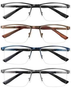 lot 6356 image: JOLISU 4 Pack Reading Glasses Men, Blue Light Blocking Computer Half Frame Metal Readers Spring Hinge Eyeglasses(1.25)