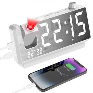 lot 6358 image: GuDoQi Projection Alarm Clock for Bedroom, Digital Clock with 180° Projector, 7 Large LED Display, Dual Alarms, Temperature&Humidity Display, Dual USB Port, 1224H, Snooze, for Heavy Sleepers, White