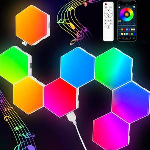 lot 6407 image: TISOFU Hexagon Lights (8 Pack) LED Wall Panels, RGB Gaming Lights with APP, Smart Modular Panel Hex Tiles Push Glide Expansion Shapes Light