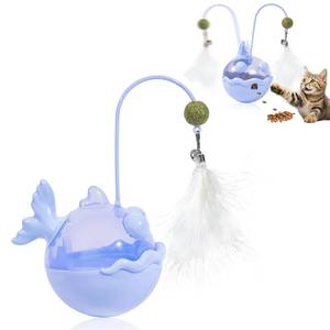 lot 6410 image: Jestrem Cat Interactive Toys,Wobble Kitten Treat Dispensing Ball with Catnip and Feathers, Indoor Puzzle Slow Feeding, Cats Treat Dispenser Kicker Toy for Large, Medium and Small Cats (Blue, Fish
