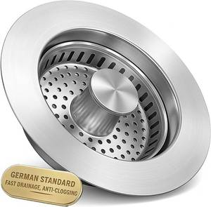 lot 6411 image: Upgraded 3-in-1 Kitchen Sink Drain Strainer with Solid Brass Core, Fast-Drain Pop-Up Sink Stopper, 304 Stainless Steel, Removable Anti-Clog Basket, for US Standard 3-12 Drains (2 Pack)