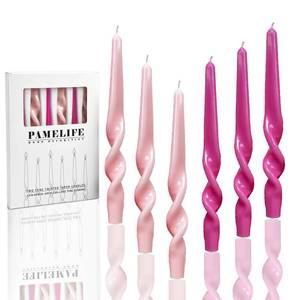 lot 6417 image: PAMELIFE Pink Twisted Spiral Taper Candles - Set of 6 Two Tone Candle 9.5 Inch Gloosy Dripless Tall Candlesticks for Home Decoration Holiday Wedding Party(Pink)