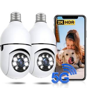 lot 6418 image: Light Bulb Security Camera 2 Packs, 5G&2.4GHz 2K Security Cameras Wireless Outdoor 360° PTZ Cameras for Home Security with Color Night Vision, 2 Way Talk, AI Human Detection, Screw in Light Socket