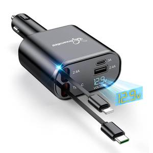 lot 6419 image: DreamBee Retractable Car Charger,66W 4 in 1 Super Fast Charge Car Phone Charger,Retractable Cables (31.5 inch) and 2 USB Ports Car Charger Adapter for iPhone 171615141312 Pro Max XR,iPad,Samsung