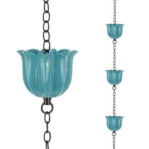 lot 7990 image: giole 8.2 ft Lotus Rain Chain, Rain Chains for Outside with 10 Cups, Adjustable Rain Chains for Gutters, Replacement Downspout for Gutters, Eaves, Drainage
