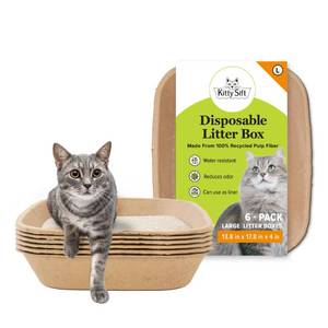 lot 11156 image: Kitty Sift Disposable Cat Litter Box Large, 6 Count, Durable Portable for Travel and Home, Eco-Friendly Disposable Litter Box Controls Odor