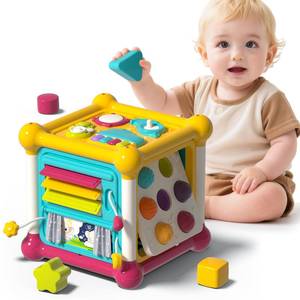 lot 11157 image: PANITU Baby Activity Cube, Cube Toys for Babies 6-12 Months, Toddler Music Busy Board with 4 Sensory Shape Blocks, 6-in-1 Educational Early Development Toy, Christmas, Birthday Gift for 1 Year Old