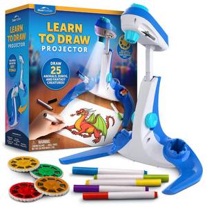lot 11570 image: Blue Marble Learn to Draw Projector - Kids Image Projector for Tracing with 9 Colorful Markers & 4 Image Discs with 25 Animals, Dinos & Creatures to Draw, Patent-Pending Drawing Projector for Kids