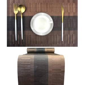 lot 11578 image: PIGCHCY Elegant Placemats with Matching Table Runner,Washable Durable Plastic Placemats for Dining Table Sets(6pcs Placemats1pcs Table Runner, Brown)