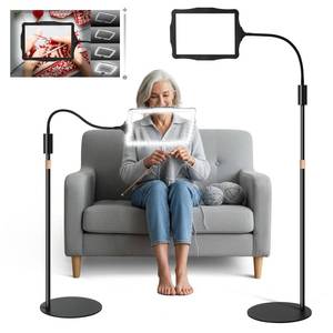 lot 11587 image: Hands-Free Floor Magnifying Glass with Light and Stand 48-LEDs Lighted Magnifying Lamp with 360° Flexible Gooseneck for Reading Close Work Repair Crafts