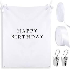 lot 12092 image: Oudain 29�39 Inch Happy Birthday Burlap Banner, Fabric Party Decorations Backdrop, Boho Rustic Photo Props Sign with Hanging String for Birthday Party Indoor Outdoor Yard Wall Decor