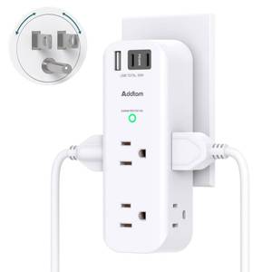 lot 12094 image: PD 30W Outlet Extender Surge Protector - with Rotating Plug, 6 AC Outlets Splitter 3 USB Ports (2 USB C), 1800J, 3-Side Power Strip Wall Mount, Multi Plug Outlet for College Dorm Travel Essentials