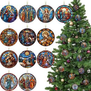 lot 12096 image: Vercraft 12 Pcs 3 Inch Christmas Nativity Scene Ornaments Christian Christmas Ornament Religious Jesus Ornament Acrylic Double Sided Hanging Decor for Xmas Tree Gift(Basic Design)