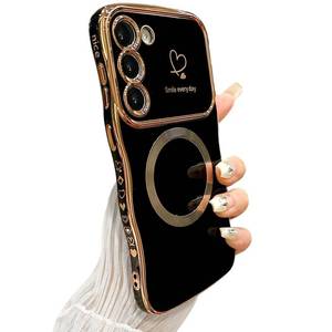 lot 12108 image: ZONRW for Samsung Galaxy S23 Plus Case Magnetic,for Women Girls Soft Cute Wave Frame Curly Shape Love Heart Luxury Plating Phone Case Compatible with MagSafe Shockproof Back Cover 6.6-Black