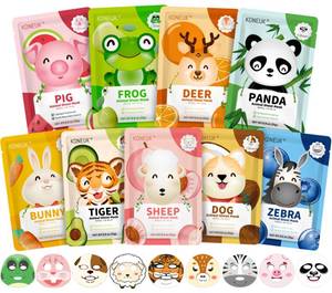lot 12116 image: KONEUK 9 Pack Animal Face Masks Skincare for Kids, Bulk Sheet Hydrating Face Mask for Kids Skin Care, Collagen Face Mask for Teens Women, Valentines Day Gifts, Spa Party Gifts for Teen Girls