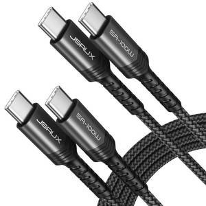 lot 12128 image: JSAUX 100W USB C to USB C Cable for iPhone 17, USBC Type C Charge Cord 5A Fast Charging Compatible with iPhone 17 Air 16 15 Pro Max Samsung Galaxy S25 S24 MacBook iPad Carplay (2-Pack, 6.6ft) Black